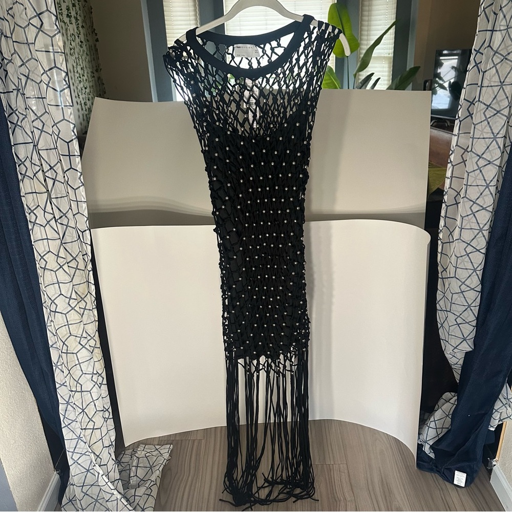ASOS Black Fringe Maxi Dress